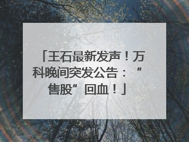 王石最新发声！万科晚间突发公告：“售股”回血！